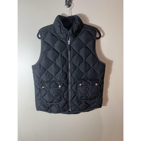 Woolrich Duck Down Puffer Vest Quilted Full Zip Black w/ Gold Snaps Womens Xl - Picture 1 of 10